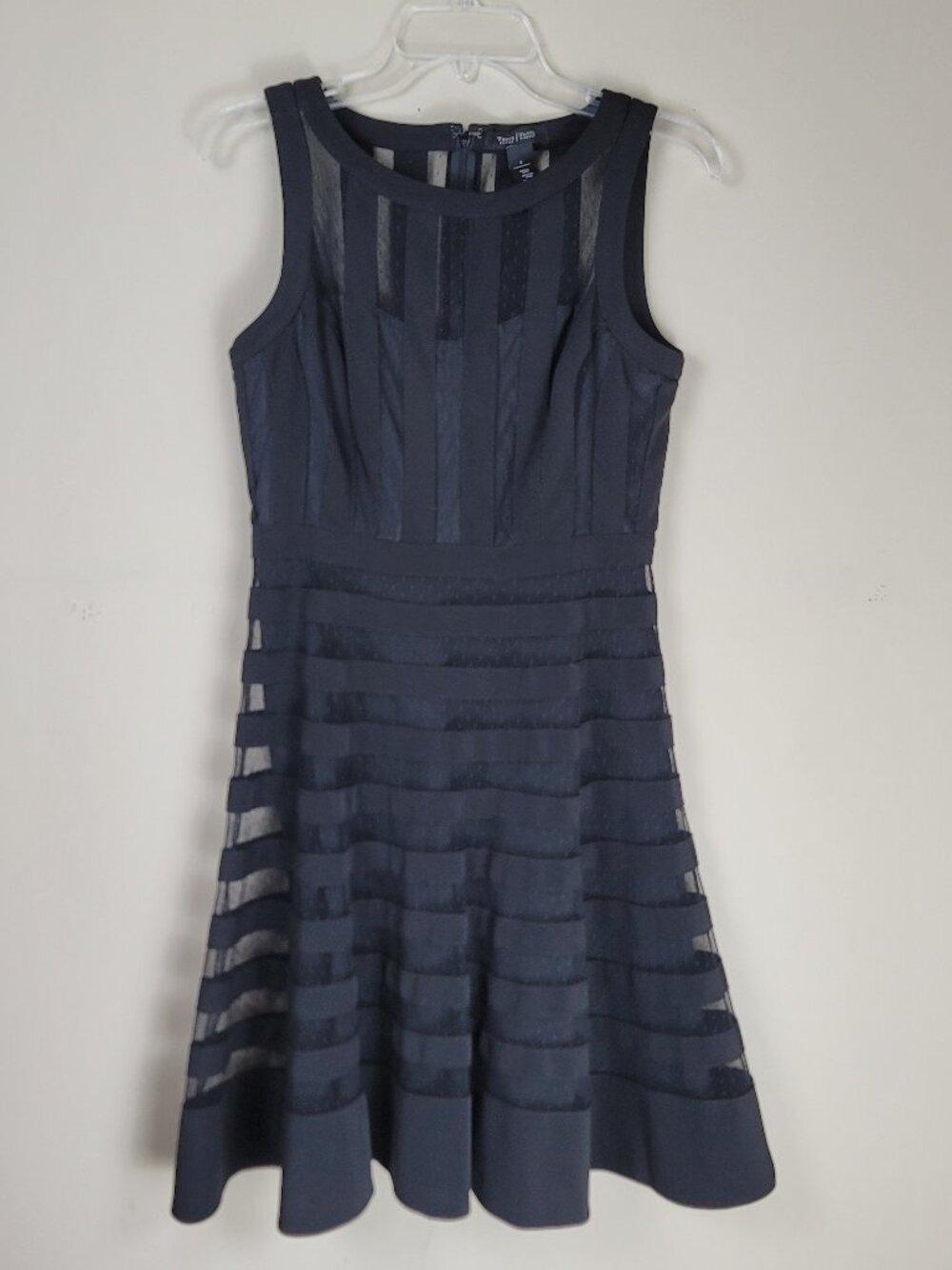 White House Black Market Black Fit & Flare Dress Size 4 Sheer Mesh Cocktail - Picture 2 of 11